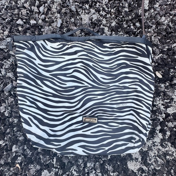 Jimmy Choo (Made in Italy) Zebra-Print Nylon Tote Bag + Matching Pouch - Picture 12 of 15